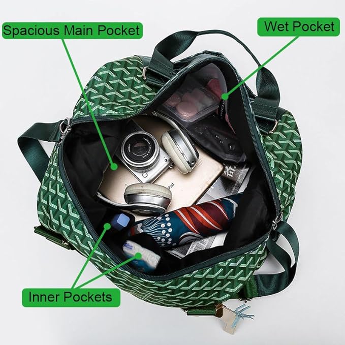 Weekender Duffel Sport Gym Bag Overnight Travel duffle Bags with Wet Pocket S1-Check Green