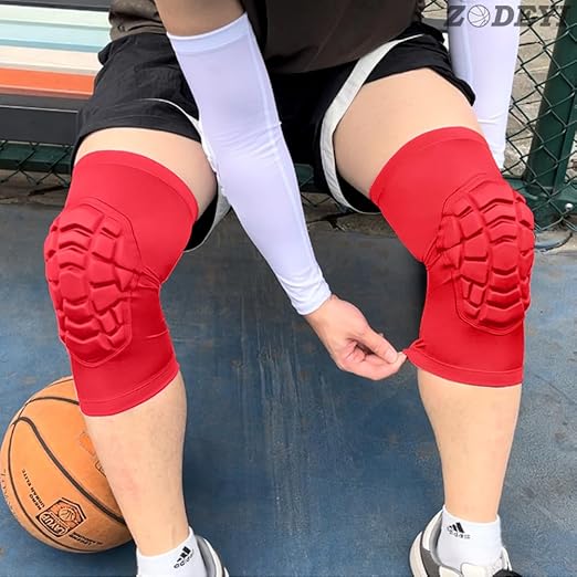 ZODEYI Wrestling Knee Pads Short Knee Sleeve, 2 Pcs Knee Compression Sleeve for Football, Basketball, Volleyball(Red_L_2 Pcs)