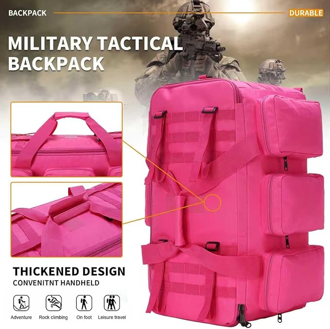 3 In 1 Military Duffel Bag 50L Gym Bag for Men Convertible Weekender Backpack for Sports Travel Basketball (50L-Rose)