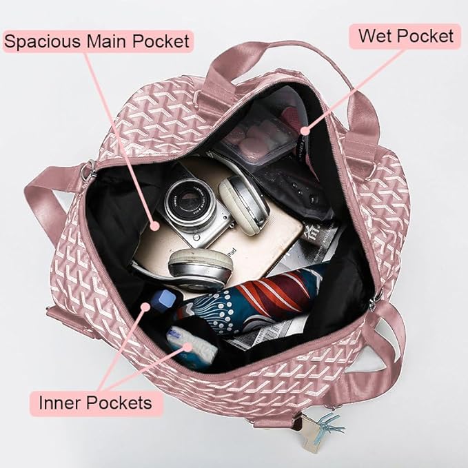 Weekender Duffel Sport Gym Bag Overnight Travel duffle Bags with Wet Pocket S4-Check Pink