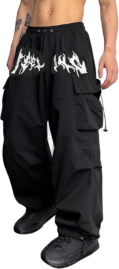 ZAFUL Men's Parachute Pants Casual Baggy Cargo Drawstring Trouser