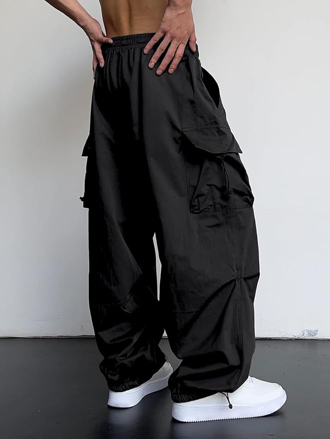 ZAFUL Men's Parachute Pants Casual Baggy Cargo Drawstring Trouser