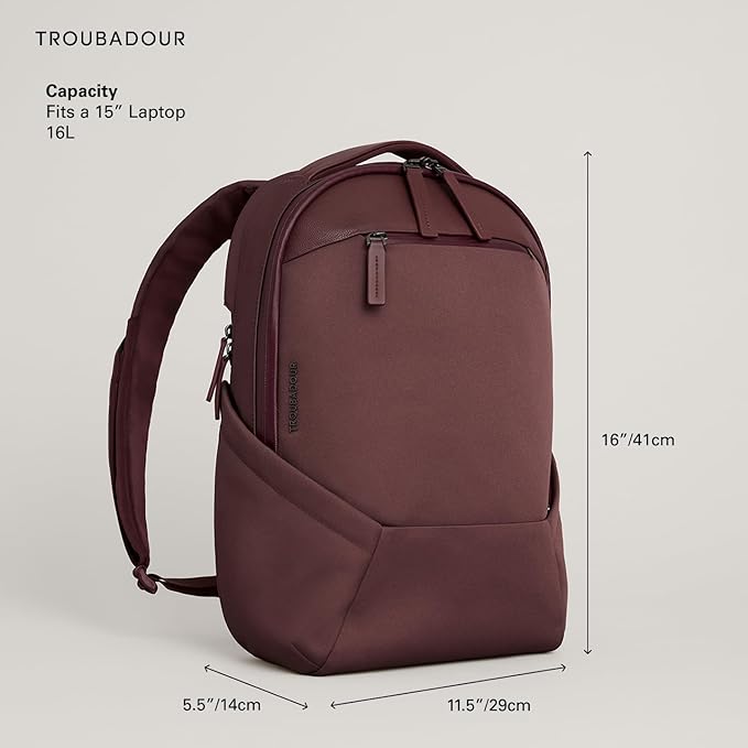 Troubadour Apex 4.0 Compact - 16L Premium Laptop Backpack - Ergonomic & Water Resistant - Designed for Work and Travel - Bronze Red