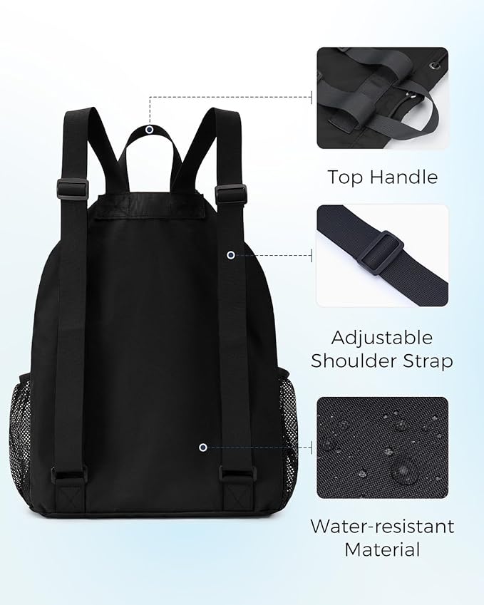 Drawstring Backpack Sports Gym Bag with Wet Pocket Swim Bag Mesh Drawstring Backpack with Shoe Compartment Beach Sackpack for Swimming, Workout Gear (Black)
