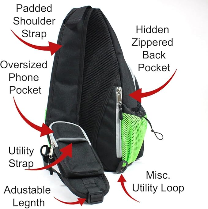 Pickleball Sling Bag - Premium Crossbody with Fence Hook, Water Bottle Pockets, Adjustable Strap & Embroidered Mr. Dill - Fits 2+ Paddles