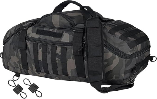 55L Large Travel Gym Duffle Bag Military Tactical Backpack, Army Pack 3 Day Bug Out Bag Rucksack for Outdoor Sport Hiking Camping with Molle System, Black Camo