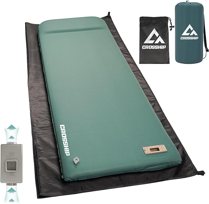 Self Inflating Camping Sleeping Pad with Electric Pump - 9.5 R-Value&3.2" Extra Thick Memory Foam Mat with Pillow, Packable for Camping, Backpacking&Car-Sleep (Includes Waterproof Camp-Pad)