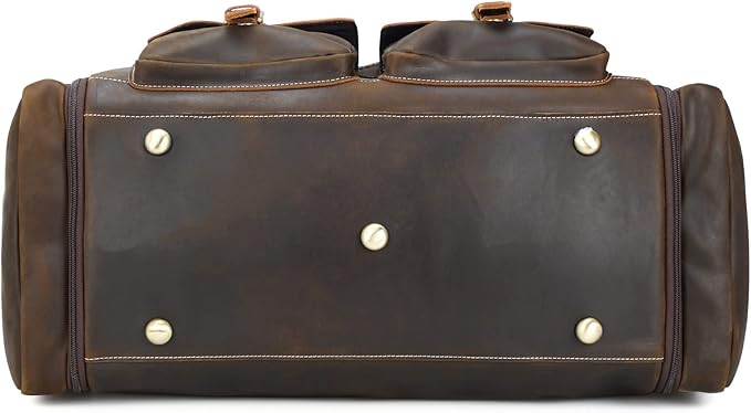 Polare 23" Expandable to 29'' Duffel Retro Thick Full Grain Cowhide Leather Gym Weekender Overnight Luggage Bag For Men