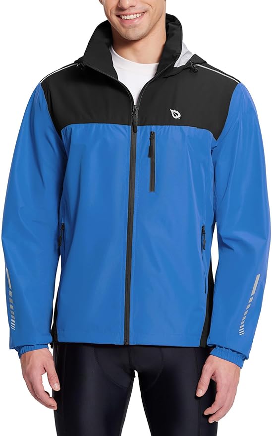 baleaf Men's Rain Jacket Waterproof Windbreaker Raincoat Running Cycling Hiking Gear Hood Lightweight Reflective Packable