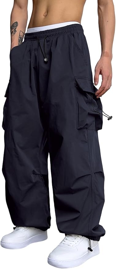 ZAFUL Men's Parachute Pants Casual Baggy Cargo Drawstring Trouser