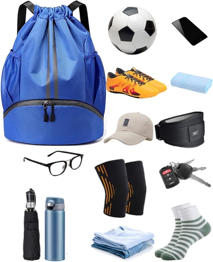 BROTOU Soccer Bags, Football Backpack, Volleyball Bag, Drawstring Backpack with Ball and Shoe Compartment, Football bags for Equipment Swim Gym Bag