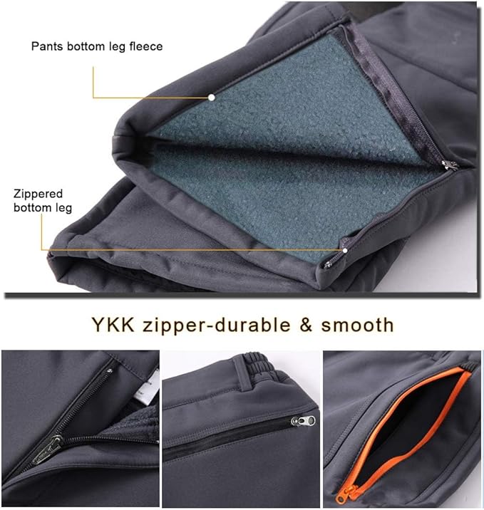 Gash Hao Mens Snow Ski Waterproof Softshell Snowboard Pants Outdoor Hiking Fleece Lined Zipper Bottom Leg