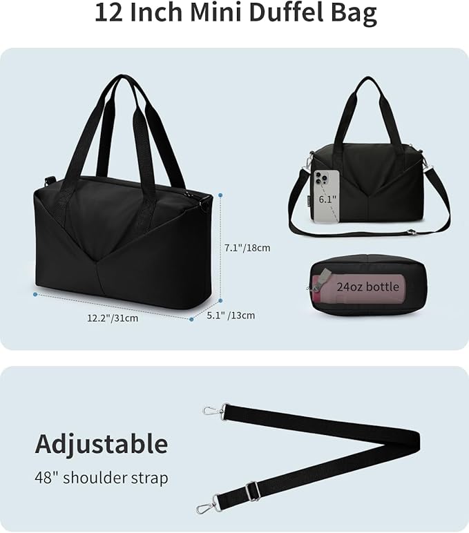 Ceneda Small Gym Bag for Women, 12 inch Mini Gym Bag with Wet Pocket, Lightweight Tote for Gym, Sport, Workout - Black