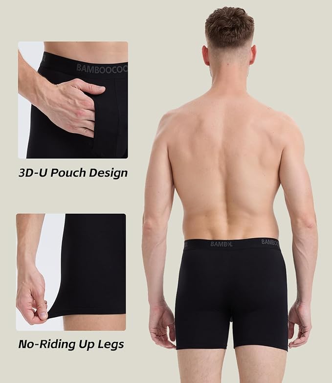 BAMBOO COOL Men's Underwear Breathable Boxer Briefs with Fly Moisture-Wicking Lightweight Underwear 7-Pack