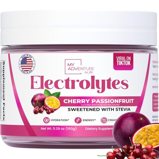 Zero Sugar - Cherry Passionfruit Electrolytes Powder - Refreshing Hydration - Caffeine Free Energy with All Natural Ingredients - Vegan, Keto, Paleo - Sugar Free Electrolytes Drink Mix - 30 Servings