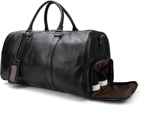 Genuine Leather Travel Duffel Bags for Men and Women Leather Overnight Weekend Bags Sports Gym Duffle, 9423 Black