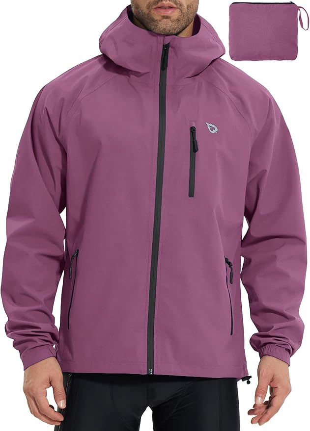 baleaf Men's Rain Jacket Waterproof Windbreaker Raincoat Running Cycling Hiking Gear Hood Lightweight Reflective Packable