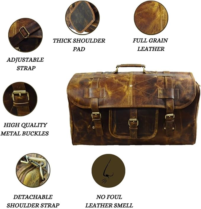 Urban Dezire Leather Duffel Travel Gym Overnight Weekend Leather Bag Sports Cabin