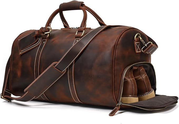 Full Grain Leather Duffel Bags for Men and Women 20 Inch Travel Overnight Weekend Leather Bags Travel Duffel for Men, 9804 Brown