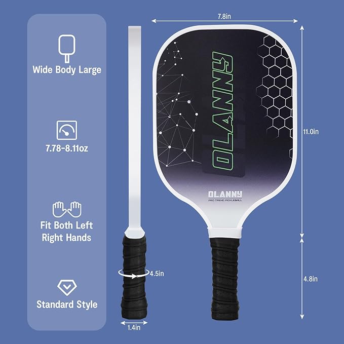 Graphite Pickleball Paddles Set- Premium Rackets Fiber Face & Polymer Honeycomb Core Pickleball Set Includes Pickleball Paddles + Pickleball Balls+ Replacement Soft Grip + 1 Bag