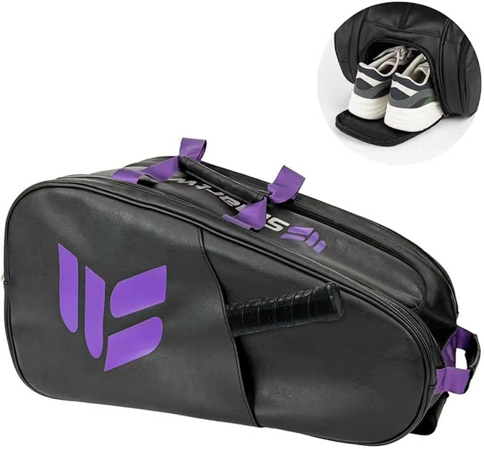 Tennis Racket Bag Pickleball & Badminton Bags, Durable Pu Leather, Waterproof Large Capacity With Shoe Compartment For Women Men
