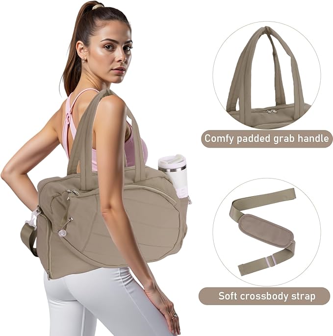 Tennis Racket Bag, Tennis Bags for Women, Quilted Sling Crossbody Backpack with Hook, Water Resistant Tennis Racket Cover for Pickleball, Racketball