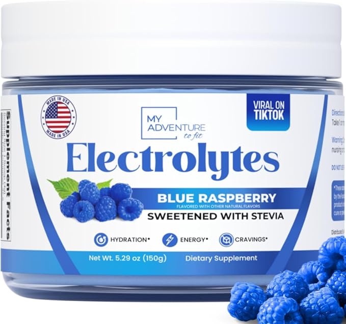 Zero Sugar - Blue Raspberry Electrolytes Powder - Refreshing Hydration - Caffeine Free Energy - All Natural Ingredients - Vegan, Keto and Paleo - Sugar Free Electrolyte Powder Drink Mix - 37 Servings