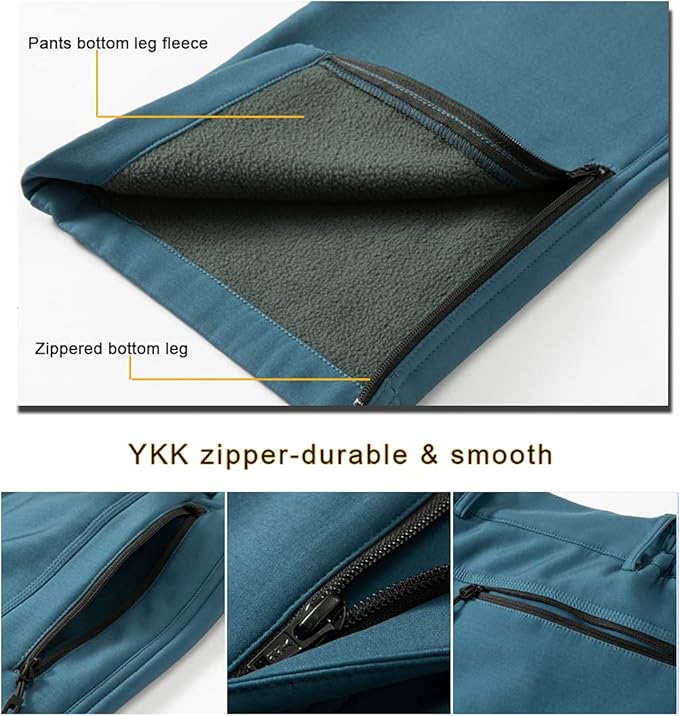 Gash Hao Mens Snow Ski Waterproof Softshell Snowboard Pants Outdoor Hiking Fleece Lined Zipper Bottom Leg