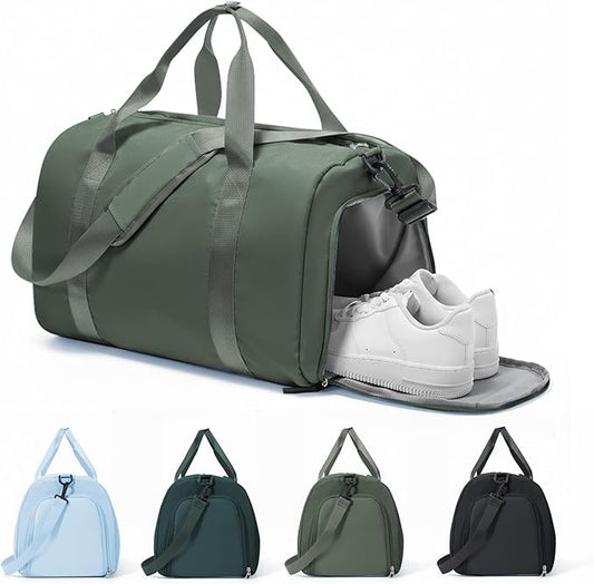 Gym Duffle Bag for Women Carry on Luggage Travel Essentials Airline Approved Personal Item 18x14x8 Inches Lightweight Weekender Sports Travel Duffel Bag with Shoe Compartment Wet Pocket Men Green