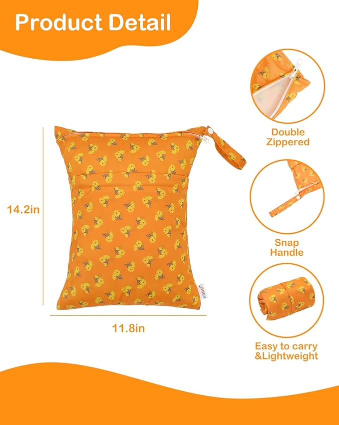 ALVABABY 3pcs Cloth Diaper Wet Dry Bags Waterproof Reusable with Two Zippered Pockets Travel Beach Pool Daycare Soiled Baby Items Yoga Gym Bag for Swimsuits or Wet Clothes 3L-ZM30