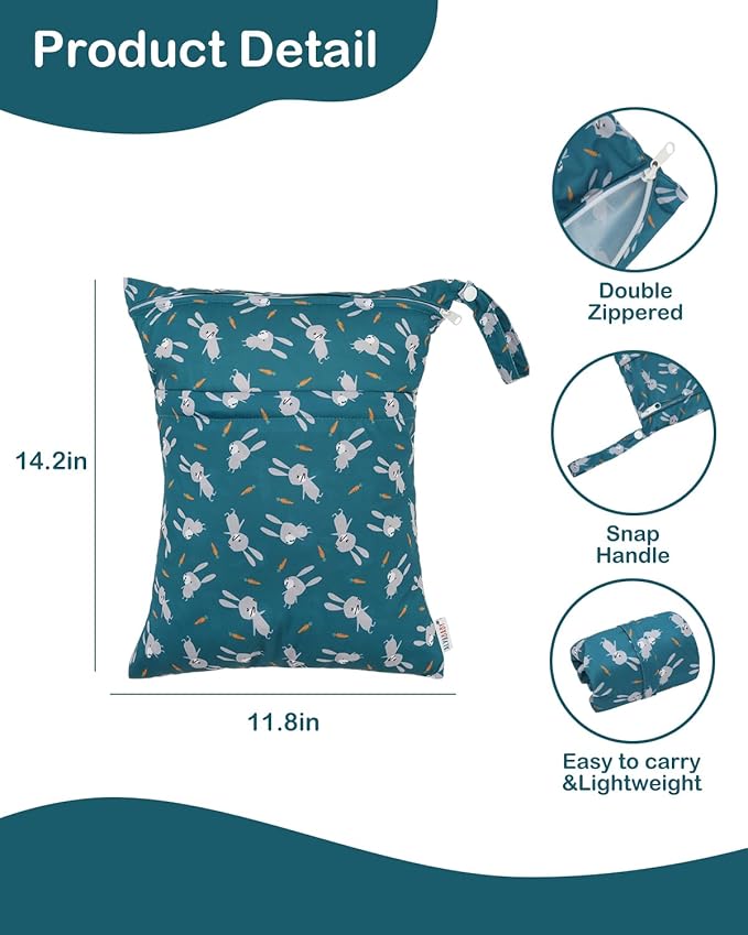 ALVABABY 3pcs Cloth Diaper Wet Dry Bags Waterproof Reusable with Two Zippered Pockets Travel Beach Pool Daycare Soiled Baby Items Yoga Gym Bag for Swimsuits or Wet Clothes 3L-ZM31