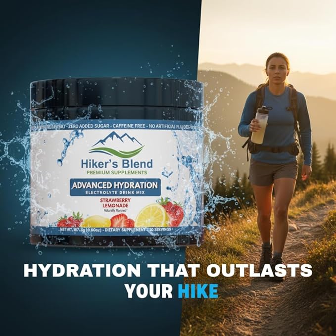 Hiker’s Blend Advanced Hydration Electrolyte Drink Mix – Strawberry Lemonade Flavor – No Artificial Sweeteners, Dyes, or Flavors – Clean Hydration Powder for Balanced Energy, Faster Recovery, and No Aftertaste – Perfect for Hiking, Workouts, and Outdoo...