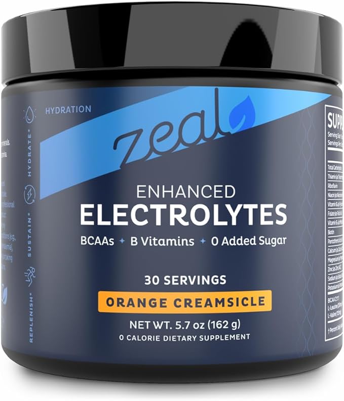Zeal Electrolyte Powder - 30 Servings | Keto Electrolytes Powder | Zero Sugar, BCAAs, B-Vitamins | Potassium, Zinc, Magnesium | Hydration Powder Recovery Drink | Orange Creamsicle