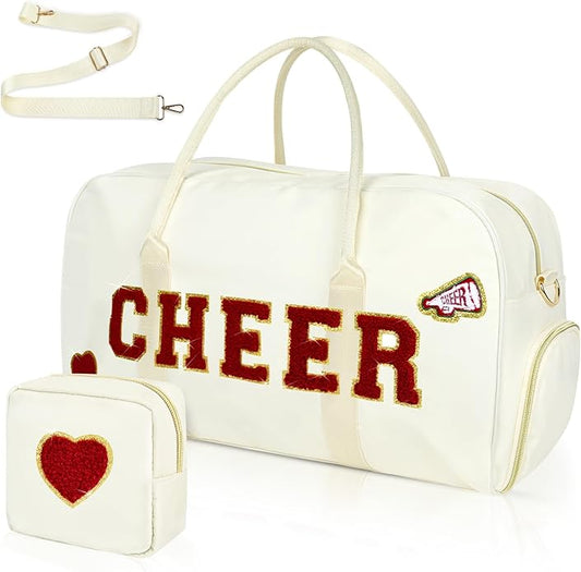 Dance Bag for Girls 2PCS Ballet Cheer Bag with Shoes Compartment Chenille Letter Embroidery for Dancer Travel Overnight bag