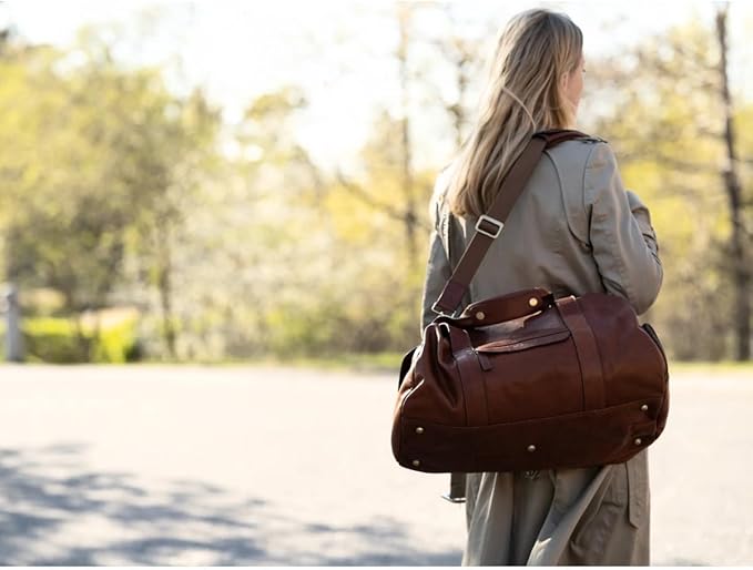 Hildebrand Leather Weekend Tennis Duffel Bag (Cognac)