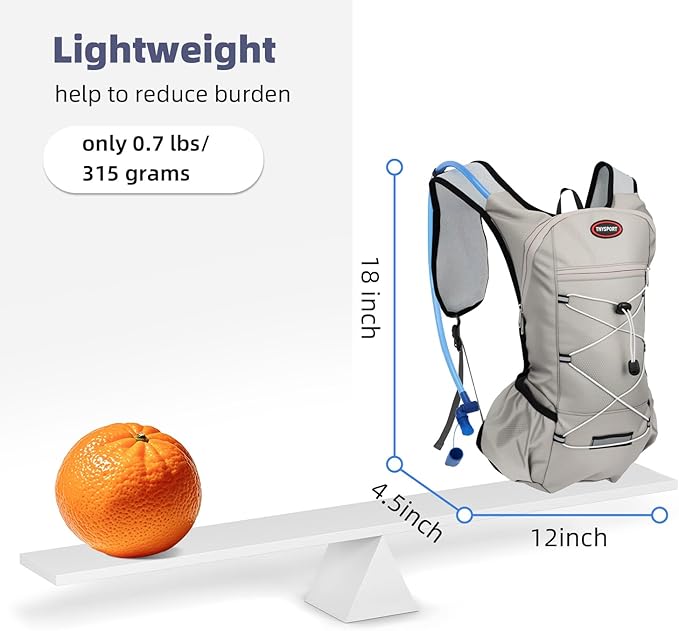 2 Pack Hydration Backpack Pack with 2L Hydration Bladders, TNYSPORT Lightweight Breathable Water Backpack with Multiple Pockets, Reinforced Shoulder Straps for Hiking, Running, Biking