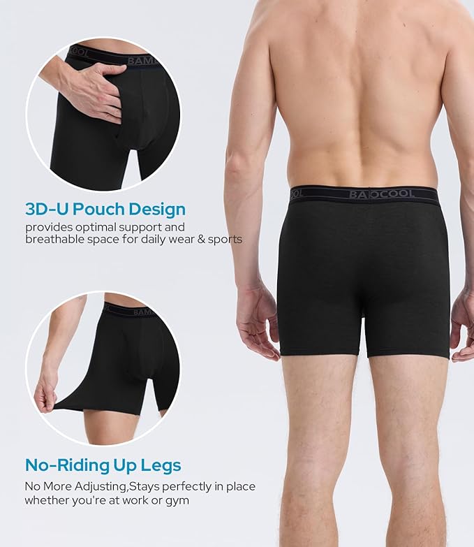 BAMBOO COOL Men's Underwear Breathable Boxer Briefs with Fly Moisture-Wicking Lightweight Underwear 7-Pack