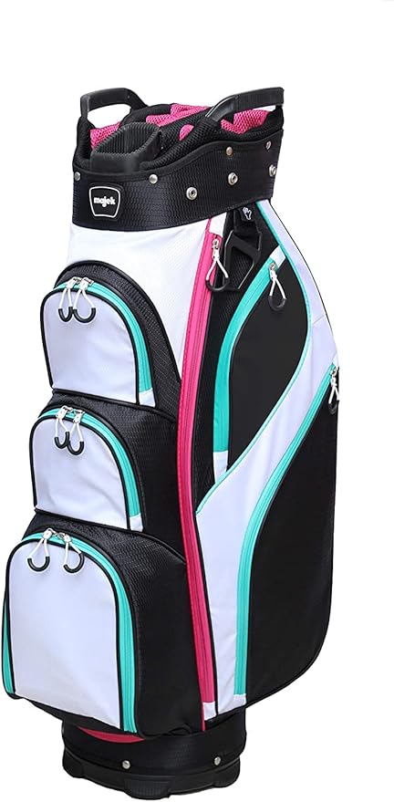 Majek Premium Ladies Black White Teal Pink 80s 1980s Retro Theme Golf Bag