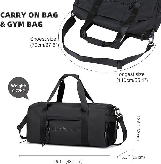 ARCTIC HUNTER AH Small Gym Bag Duffel Bag for Men Women with Shoe Compartment Ideal for Sports,Travel,and Overnight Trips, Athletic Gear Workout Weekender Bags, Black