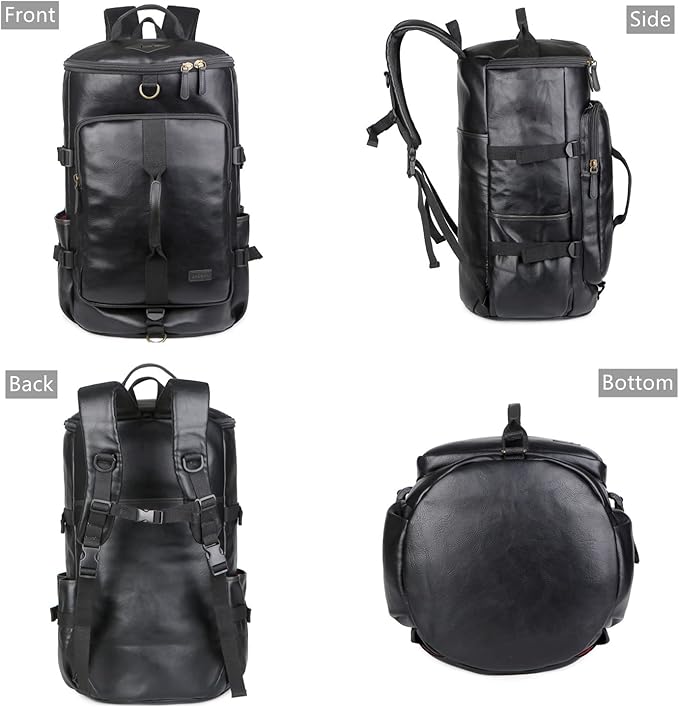 Baosha Stylish Vegan Leather Men Weekender Travel Duffel Tote Bag Backpack Hybrid Travel Hiking Rucksack Overnight Bag Convertible HB-26 (Black)