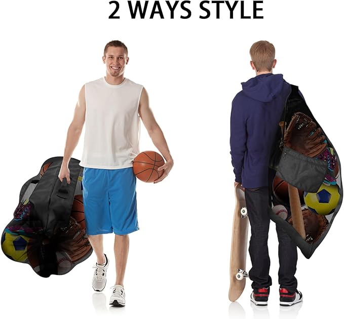 BROTOU 40" x 30" Extra Large Sports Ball Bag, Upgrade Thicken Ball Bags for Coaches, Adjustable Shoulder Strap and Hanging Ears with Handle, Mesh Bag for Basketball, Volleyball, Swimming Gear