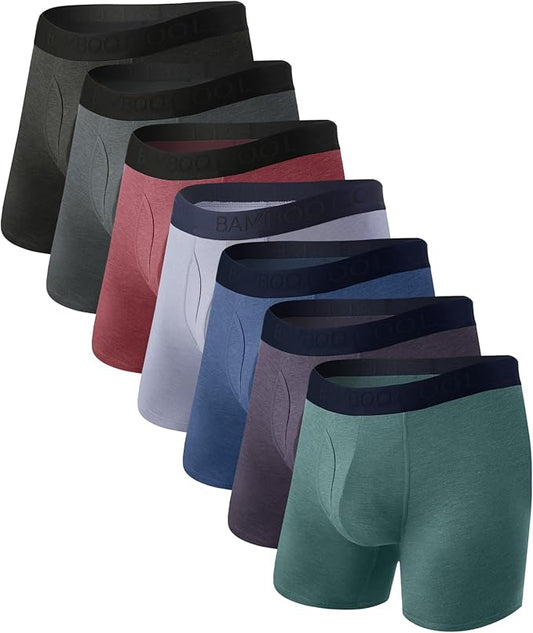 BAMBOO COOL Men's Underwear Breathable Boxer Briefs with Fly Moisture-Wicking Lightweight Underwear 7-Pack