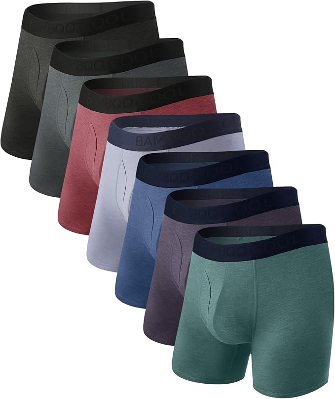 BAMBOO COOL Men's Underwear Breathable Boxer Briefs with Fly Moisture-Wicking Lightweight Underwear 7-Pack