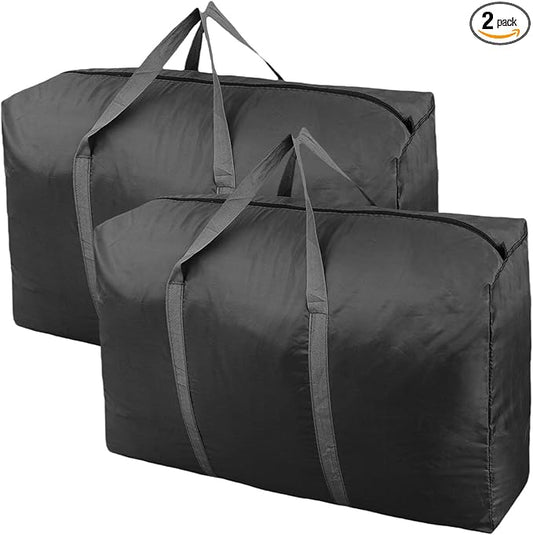 100L Extra Large Storage Bags, Big Moving Bags with Strong Zippers & Carrying Handles, Packing Bags for Moving, Storage, Travel and Camping, Storage Totes For Space Saving (Black, 2 Pack)