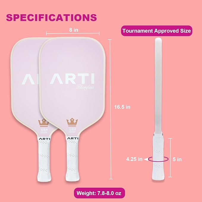 ARTI Pickleball Paddles Set of 2-USAPA Approved Fiberglass Surface Pickleball Set,2 Pickleball Rackets, 4 Balls and 1 Portable Carry Bag
