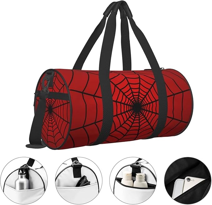 Red Spider Web Sports Gym Duffel Bag for Men Women Weekender Travel Workout Training Handbag Water Resistant One Size