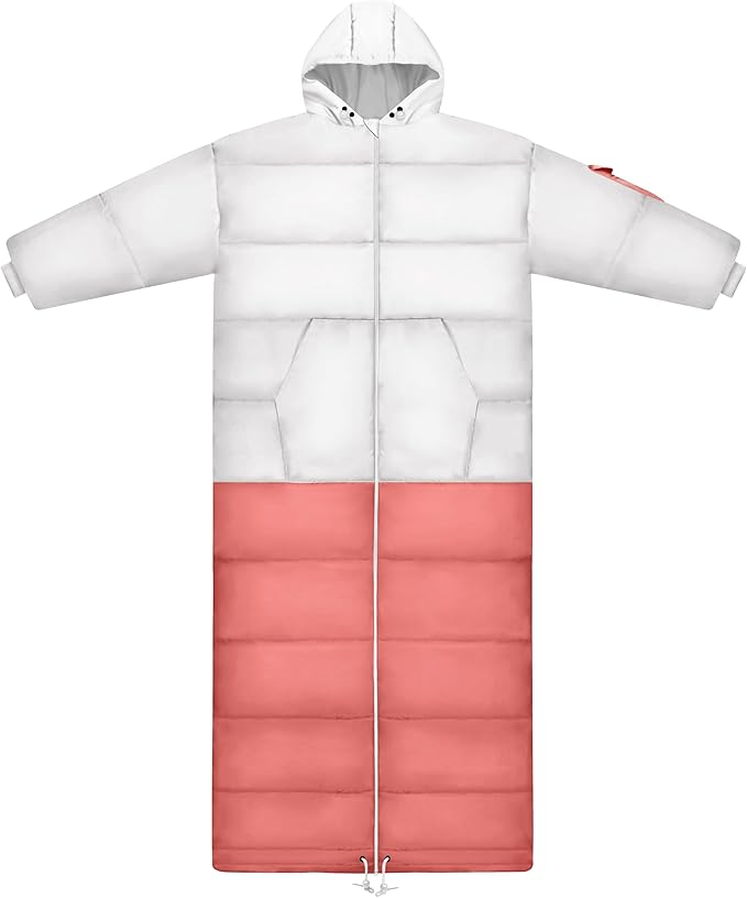 Thermotuff Wearable Sleeping Bag with Dual Hoodie, Long Sleeves, Pockets & Adjustable Drawstring - Ideal for Camping, Cold Weather Hiking, and Stadium Sak Blanket