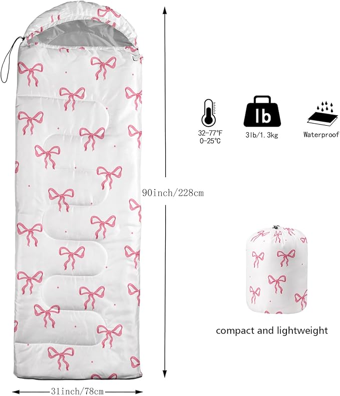 QOOMO Camping Sleeping Bags,3 Season Warm & Cool Weather,Lightweight,Waterproof Sleeping Bags for Adults & Kids,Traveling,and Outdoors,Camping Gear Equipment