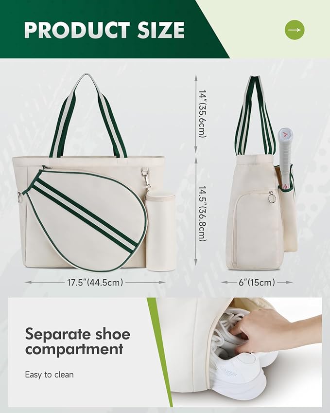 Durable Tennis Gym Tote Bag for Women & Men Sports Duffle Bag with Shoe Compartment & Wet Pocket Fence Hook Extra Ball Pocket Fits 2 Rackets and 15.6" Laptop Overnight Weekend Bag