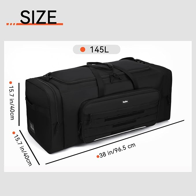 145L Extra Large Duffle Bag, 38"Heavy Duty Duffle Bag, Large Duffle Bag for Travel, Gym Duffle Bag for Men, Large Sports Duffle Bag, Baseball Duffel Bag with Shoulder Strap (Black)